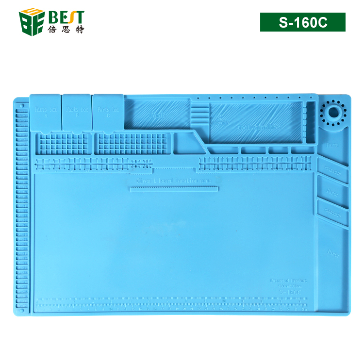 BST-S-160C 耐高温硅胶垫 工作台垫 带磁性收纳区 螺丝记忆定位区 零件收纳盒 CPU卡槽 隔热垫