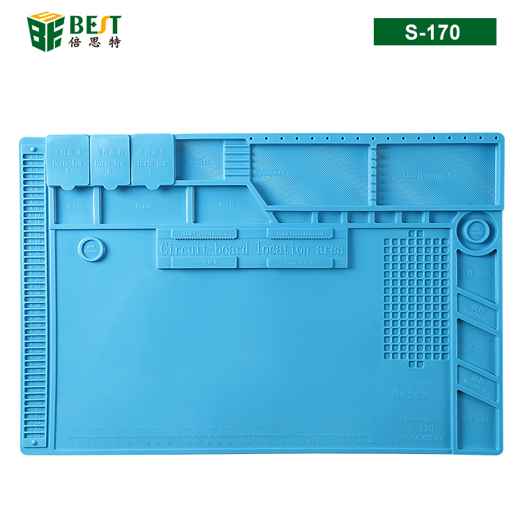BST-S-170 耐高温硅胶垫 工作台垫 带磁性收纳区 螺丝记忆定位区 零件收纳盒 手机主板卡槽 隔热垫