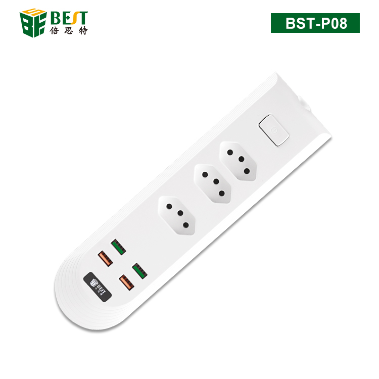 BST-P08 多功能巴西排插 3位巴西插口带4位USB输出口（巴西插头）
