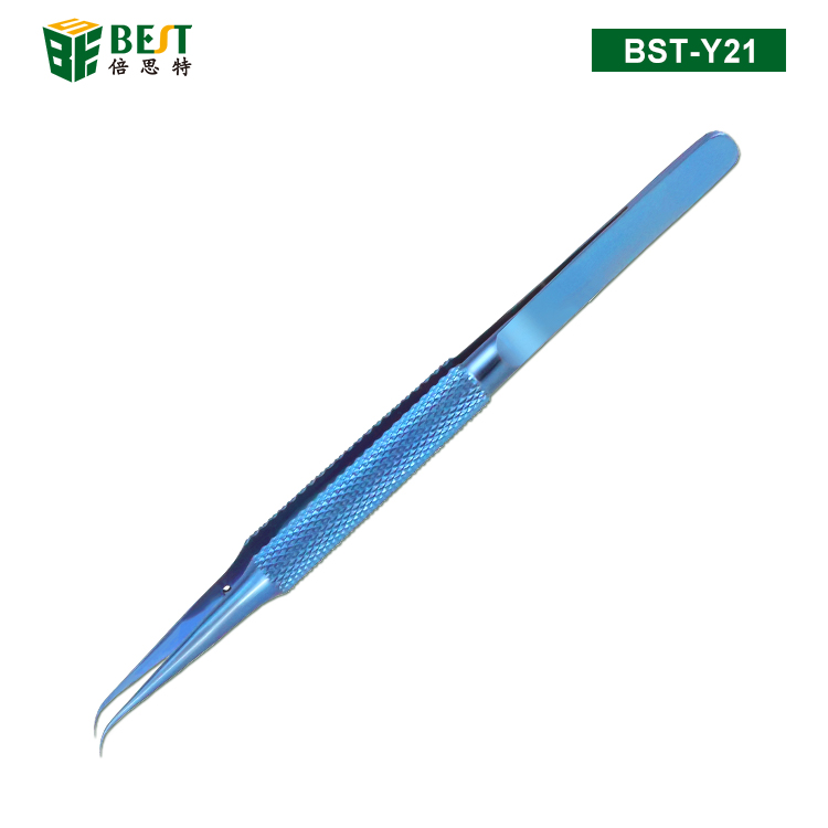 BST-Y21 手机维修指纹飞线镊子 钛合金0.15mm细尖镊子 弯咀 加长加硬弯镊子